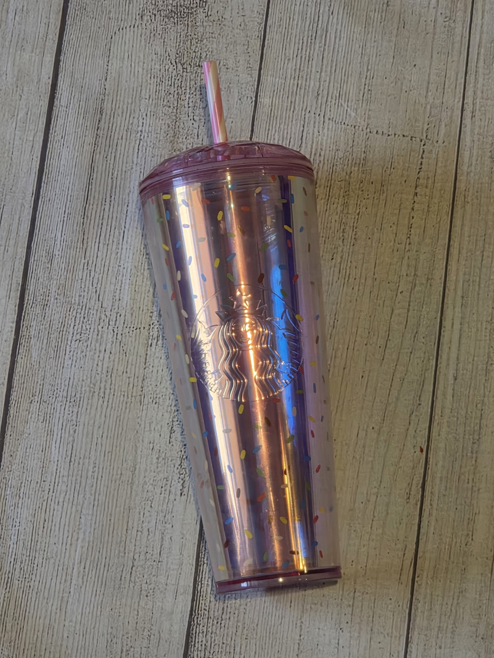 Starbucks Pink Iridescent Walt Disney World Confetti Travel Tumbler with Straw